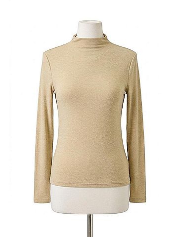 Mystree Knit Mock Neck Long Sleeve Top in Almond (view 1)