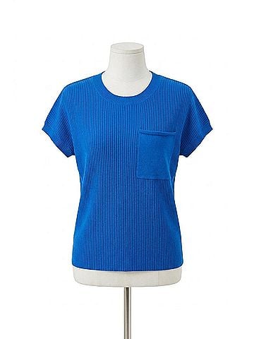 Tribal Dolman Short Sleeve Ribbed Knit Top in Turkish Sea (view 1)