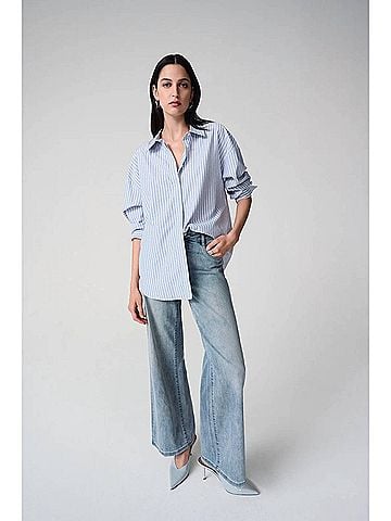 Joseph Ribkoff Tencel Stripe Print Boxy Blouse in Blue/Vanilla (view 2)