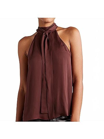 Nili Lotan Alla Silk Halter Top in Brown (view 2)