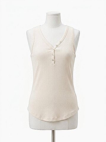 Tribal Henley Tank Top W/Buttons in Sandust (view 1)