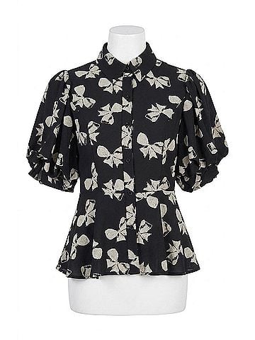Gracia Peplum Hem Blouse in Black/Beige (view 1)