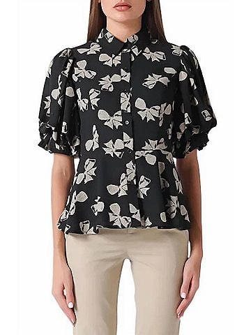 Gracia Peplum Hem Blouse in Black/Beige (view 2)