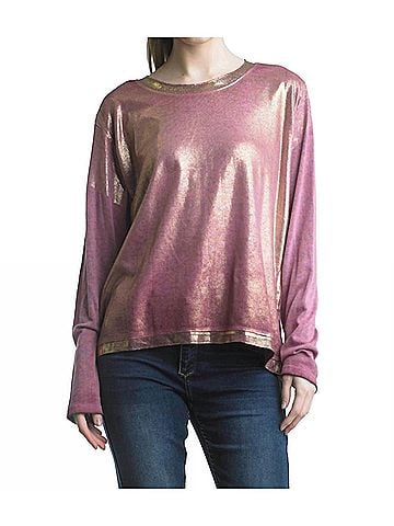 Tempo Paris Painted Long Sleeve Tee in Bordeaux Gold (view 2)
