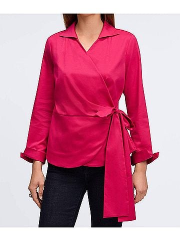 Foxcroft Salina No Iron Stretch Matte Sateen Shirt in Pink (view 2)