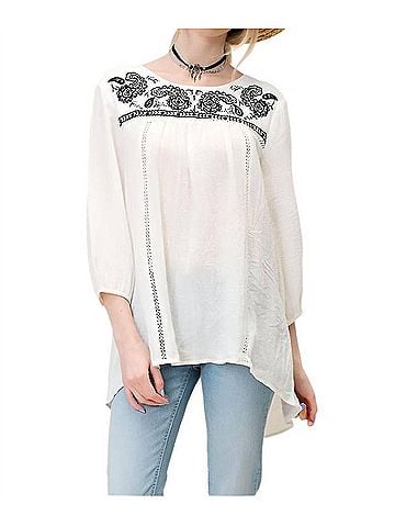 Kori America Paisley Embroidered Top in White (view 2)