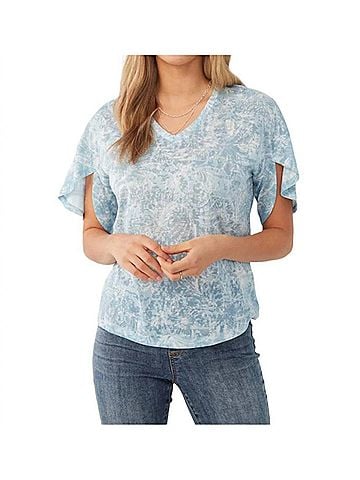 FDJ Palm Scribble Flutter Sleeve Top in Blue (view 2)