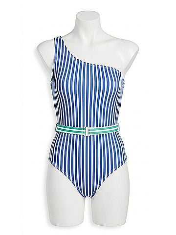 Shoshanna One Shoulder One Piece in Sea Blue/Optic (view 1)