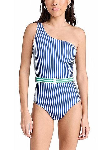 Shoshanna One Shoulder One Piece in Sea Blue/Optic (view 2)