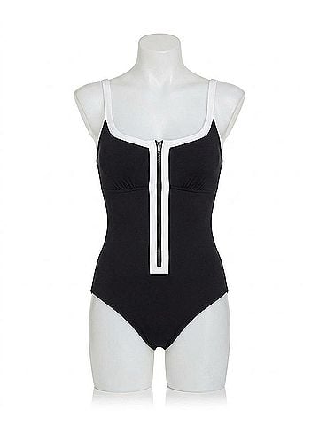 Profile by Gottex Zip It Up Square Neckline Tankini Top in Zip It Up Black White (view 1)