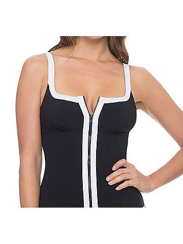 Profile by Gottex Zip It Up Square Neckline Tankini Top in Zip It Up Black White (view 2)