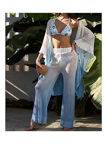 Vintage Havana Dip Dye Mesh Knit Pants in Blue/White (view 2)