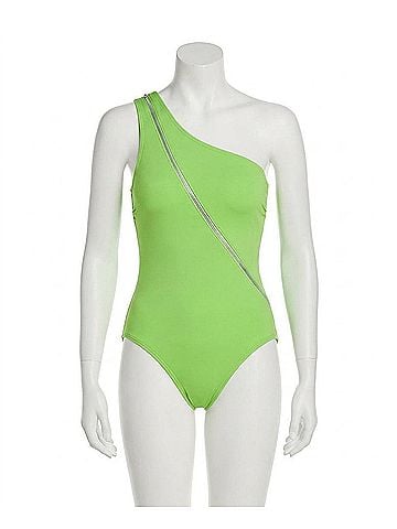 Michael Kors Zip Front One Pieces Swimsuit in Green (view 1)