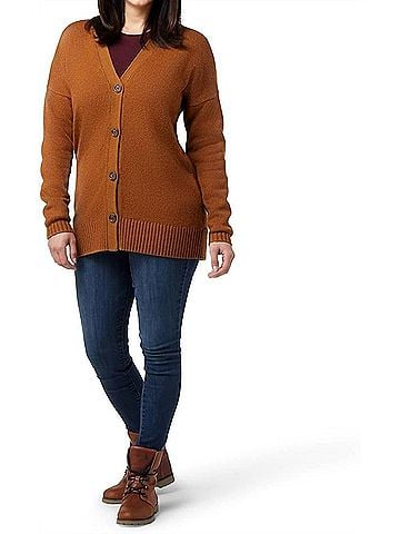 Smartwool Cozy Lodge Merino Wool Boyfriend Cardigan Sweater in Acorn Heather (view 2)