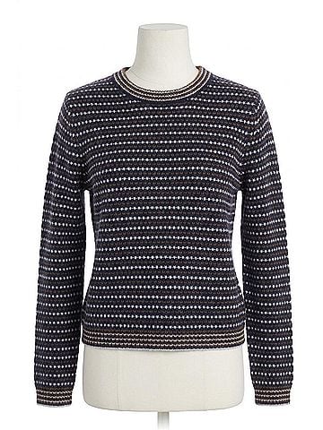 White + Warren Cashmere Textured Stripe Crew Sweater in Blue Combo (view 1)