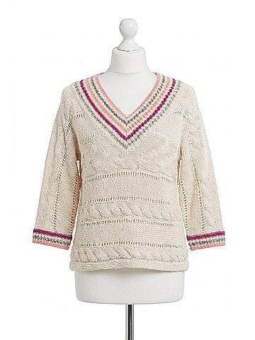 Tribal Nicole Quarter Sleeve V-Neck Sweater in Natural (view 1)