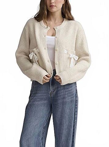 Splendid Stassi Satin Tie Cardigan in Pale Oak Heather (view 2)