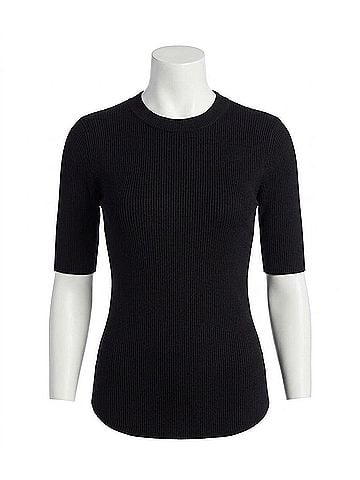Karen Kane Brissa Short Sleeve Ribbed Sweater in Black (view 1)