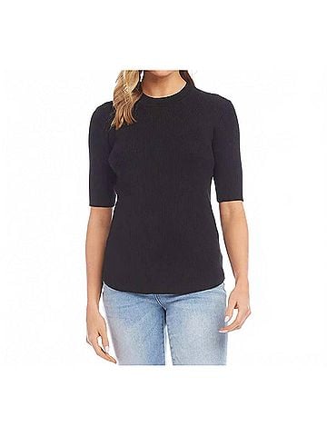 Karen Kane Brissa Short Sleeve Ribbed Sweater in Black (view 2)