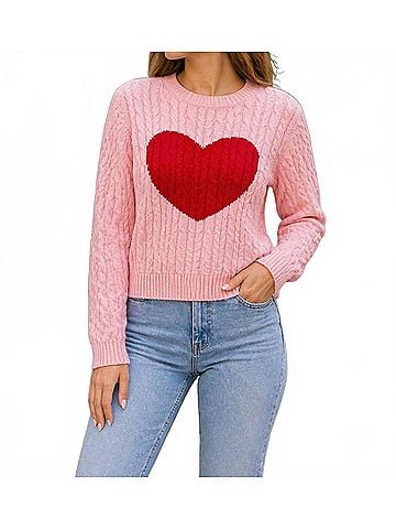 Design History Heart Cable Sweater in Pink (view 2)
