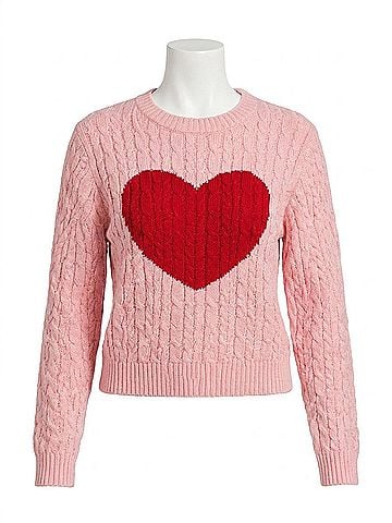 Design History Heart Cable Sweater in Pink (view 1)