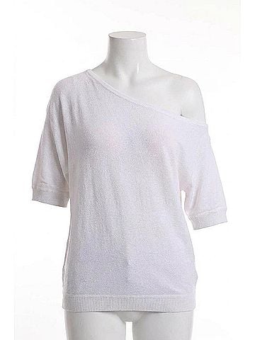 Minnie Rose Cotton Cashmere Short Sleeve Off-The-Shoulder Top in White (view 1)