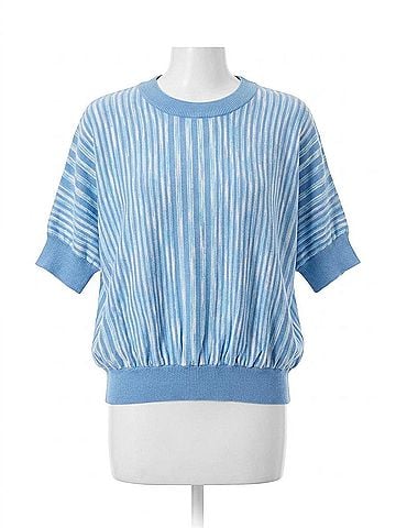 Democracy Short Dolman Sleeve Double Round Neck Two Tone Space Dye Sweater in Blue/Lavender (view 1)