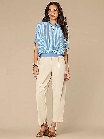 Democracy Short Dolman Sleeve Double Round Neck Two Tone Space Dye Sweater in Blue/Lavender (view 2)