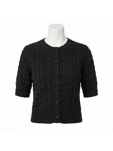 Lilla P Short Sleeve Cardigan Sweater in Black (view 1)