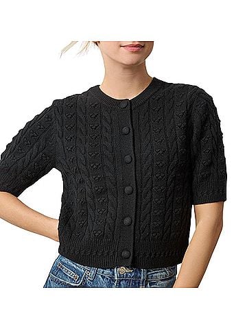 Lilla P Short Sleeve Cardigan Sweater in Black (view 2)