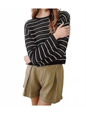 Bella Dahl Crew Neck Sweater in Black/Ivory Stripe (view 2)