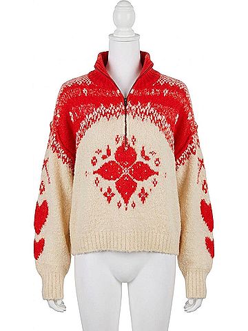 Free People Mythical Turtle Neck Sweater in Vanilla Scarlet Combo (view 1)