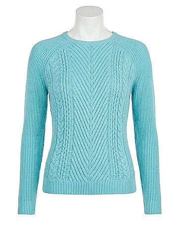 Kensie Yarn Long Sleeve Sweater in Aqua (view 1)