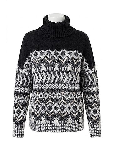 Tribal T-Neck Sweater in Black (view 1)