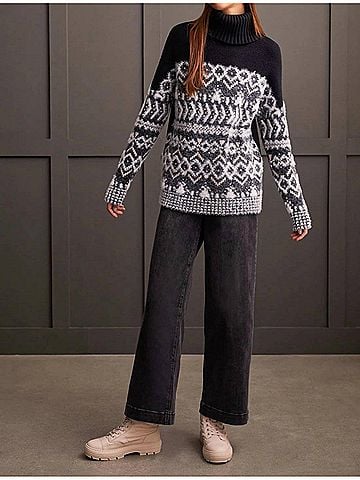 Tribal T-Neck Sweater in Black (view 2)