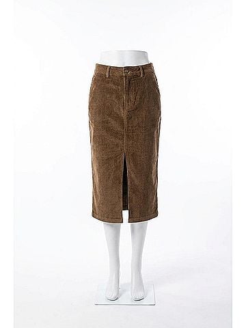 Astr Corduroy Midi Skirt in Brown (view 1)