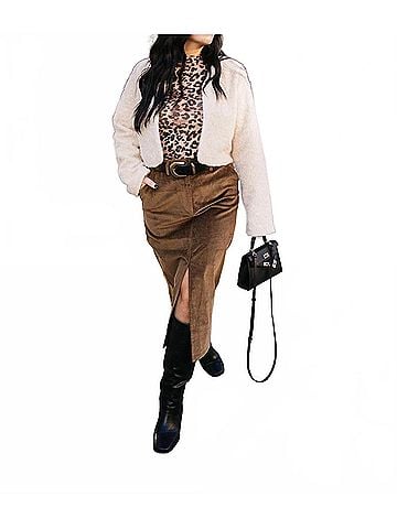 Astr Corduroy Midi Skirt in Brown (view 2)