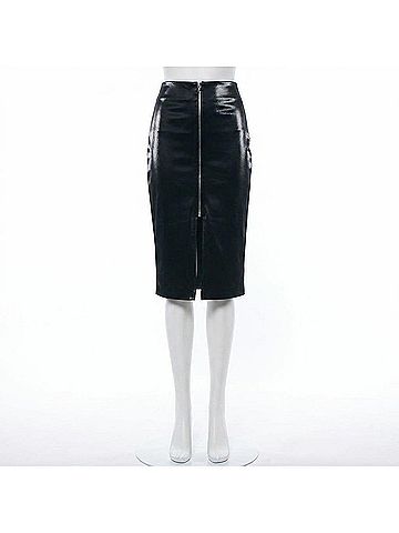 Enza Costa Women's Satin Finish Leather Skirt in Black (view 1)