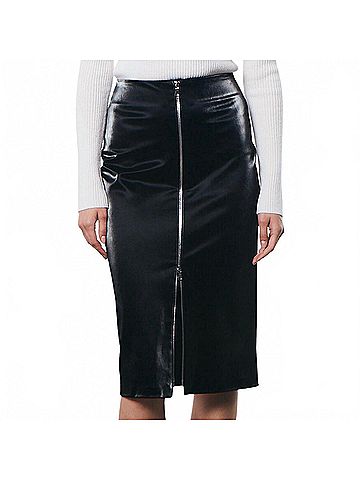 Enza Costa Women's Satin Finish Leather Skirt in Black (view 2)