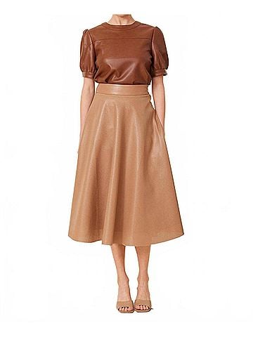Dolce Cabo Faux Leather Perforated Skirt in Camel (view 2)