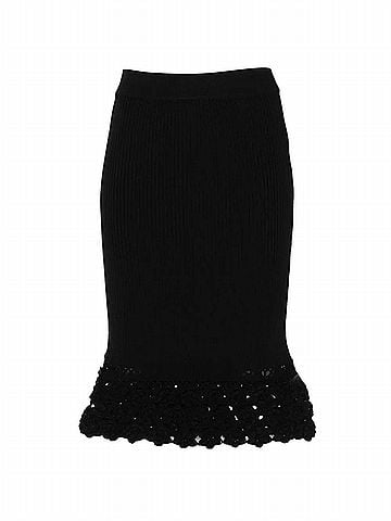 Ganni Fine Cotton Rib Crochet Skirt in Black (view 1)