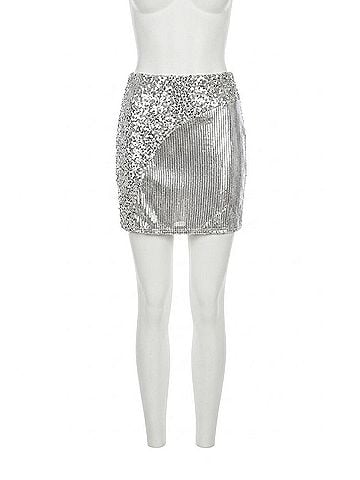 Promesa U.S.A. Colorblock Sequins High Waist Mini Skirt in Silver (view 1)