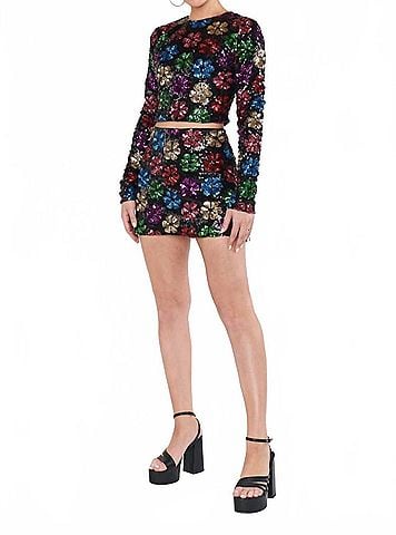 Show Me Your Mumu All Night Skort in Multi Color Flower Sparkle On Black (view 2)