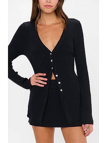Show Me Your Mumu Josie Mini Skort in Black Rib Knit (view 2)