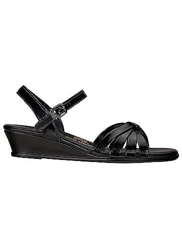 SAS Women's Strippy Quarter Strap Wedge Sandal in Black (view 1)