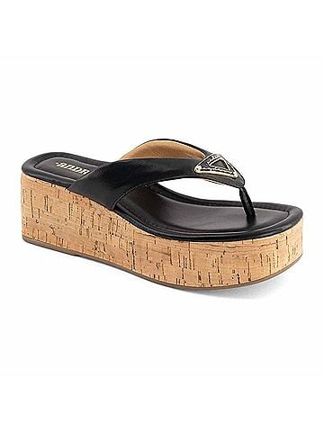 Andrea Women's Cork Platform Wedge Sandals in Black (view 1)