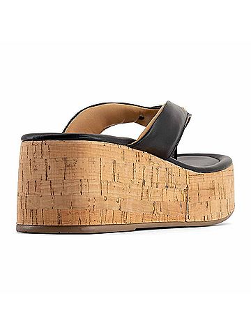 Andrea Women's Cork Platform Wedge Sandals in Black (view 2)