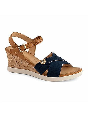 Andrea Women's Ankle-Strap Wedge Sandals in Blue/ Tan (view 1)