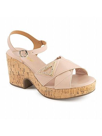 Andrea Women's Ankle-Strap Heeled Sandals in Pink/ Tan (view 1)