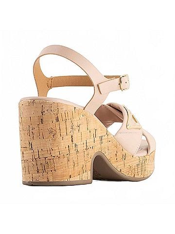 Andrea Women's Ankle-Strap Heeled Sandals in Pink/ Tan (view 2)